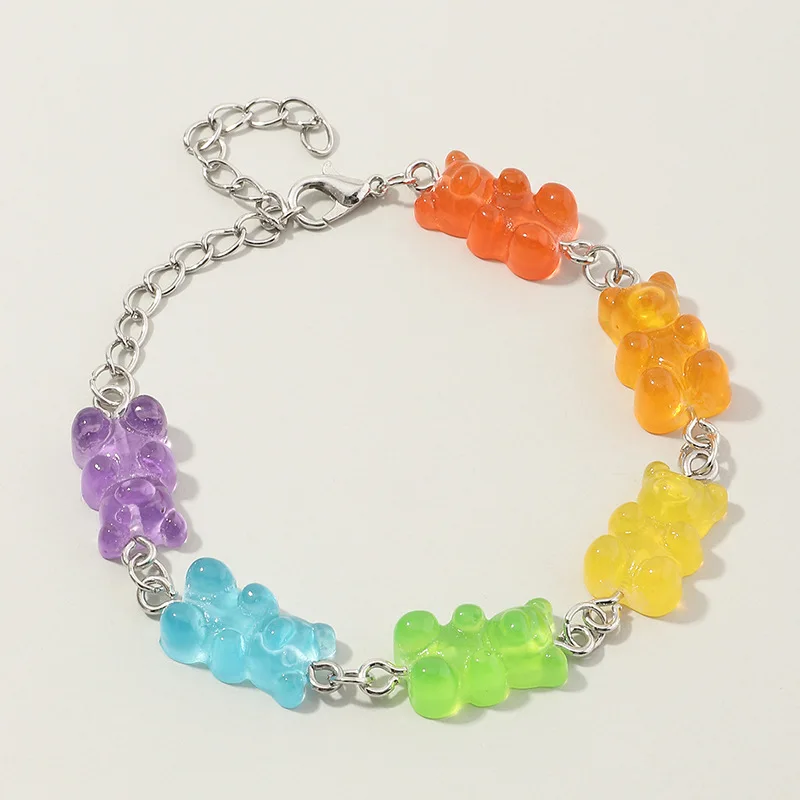 

Gummy Bear Cute Cartoon Girls Bracelets Candy Color Resin Women Birthday Handmade Jewelry
