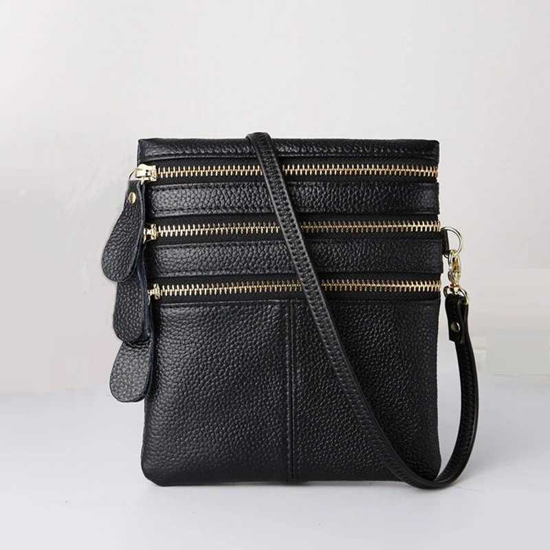 MJ Women Crossbody Bags Genuine Leather High Quality Multi Zipper Soft