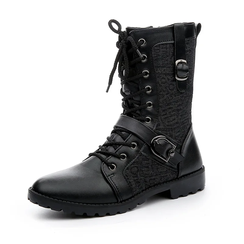 2023 New Winter Boots Men's Leather Boots Men's High Top Shoes Round Head Winter Shoes Lace Casual Shoes Men's Oversize byqdy winter woman shoes sexy black round toe stiletto high heels over knee boots gladiator lace up thigh high boots female