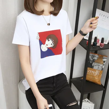 

Coreano t-shirt tee kawaii gatto del Gray ricamo del cotone delle parti superiori della