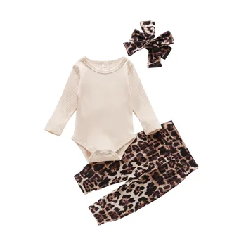 

Baby Clothes Set 3pcs Leopard Long Sleeve Baby Romper Pants Headband Cotton Casual Baby Girl Clothes 0 -24M