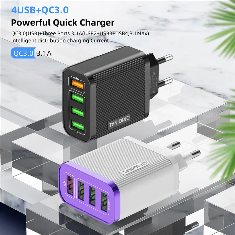 USLION Quick Charge 30 Telefon Ladegerät 4 Port USB QC 30 Schnelle ladegerät Für iPhone 11 Xr Xiaom