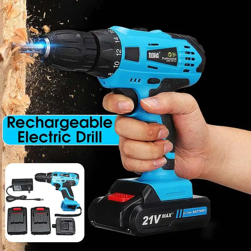 

21V Electric Drill Hammer Impact Cordless Electric Screwdriver Drilling 25+1 Torque Rechargeable 2xLi-ion Battery Power Tool