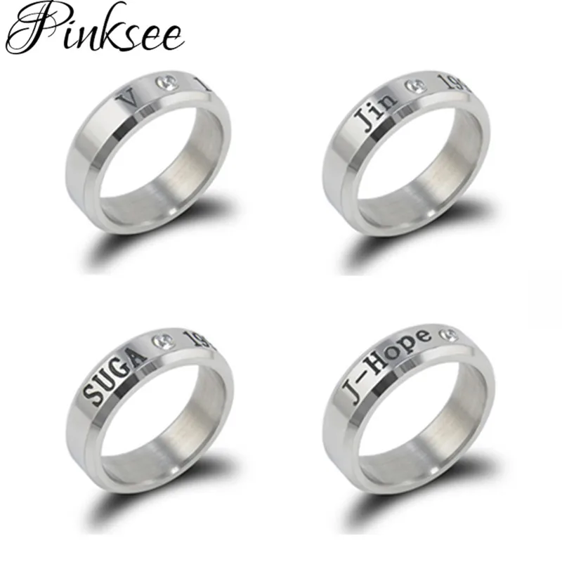 

Pinksee Kpop Stainless Steel Bangtan Boys J-HOPE Suga V Jimin Jin Name Finger Ring Hip-hop Jewelry for Women Men Accessories