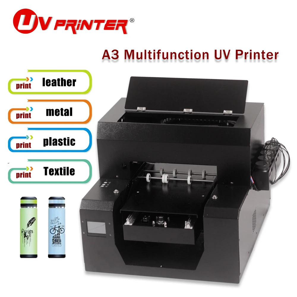 

Large UV flatbed printer inkjet type with roller holder LED ultraviolet quick-drying cooling for golf / glass water cup