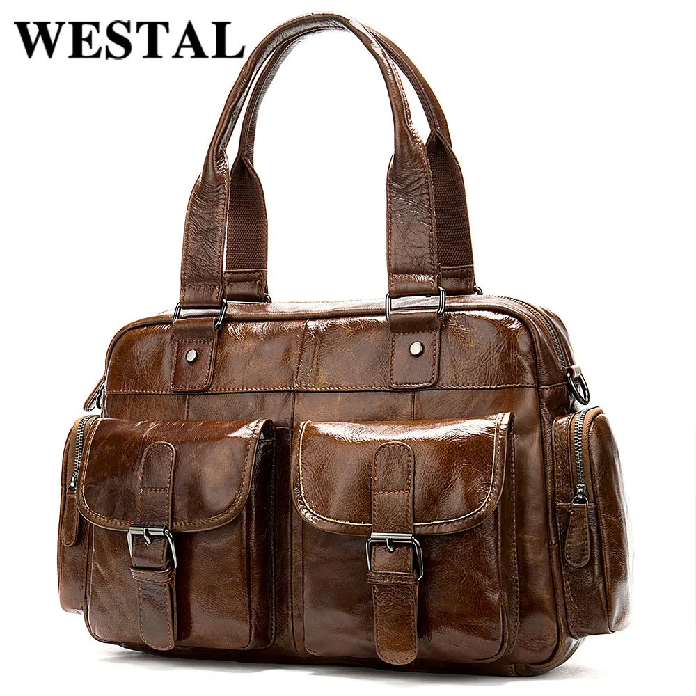 

Leather men's handbag tide head layer cowhide transverse square handbag