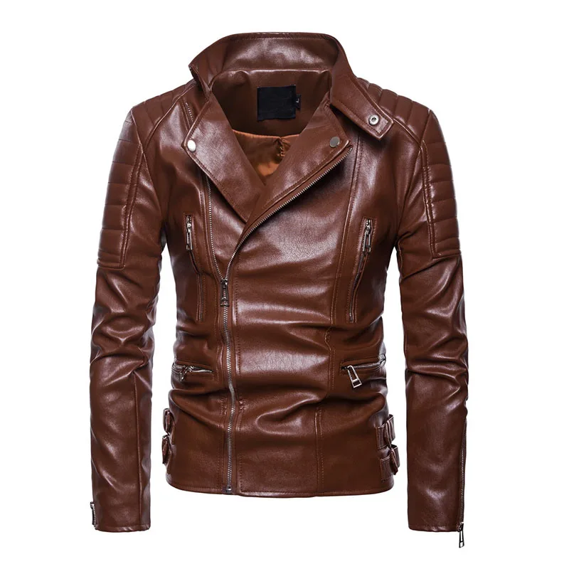 Mcikkny, мужская куртка из искусственной кожи, пальто, стоячий воротник, мотоциклетные повседневные кожаные куртки, верхняя одежда для мужчин, карманы на молнии