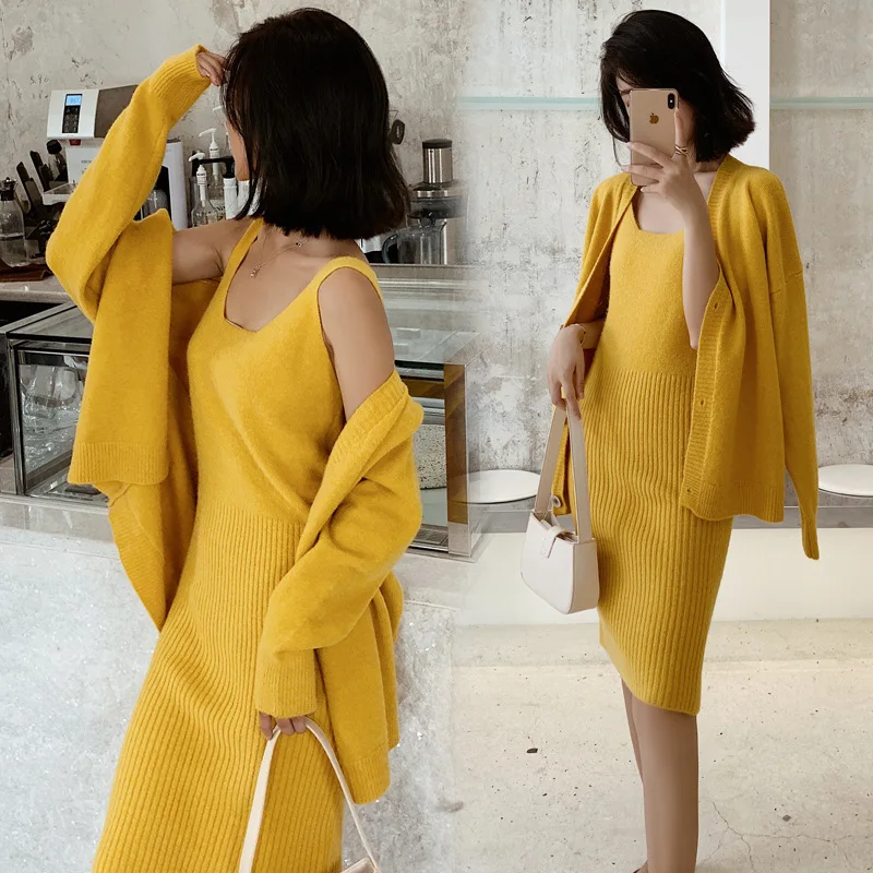 

Autumn Clothing Women's 2018 New Style Online Celebrity Fashion Set Early Autumn Goddess Tank Dress Shawl Scheming Hipster Two-P