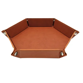 

Dice Tray Gift PU Leather Folding Hexagon Large Capacity Desktop Multifunctional Rolling Collapsible Storage Box Plate Bar