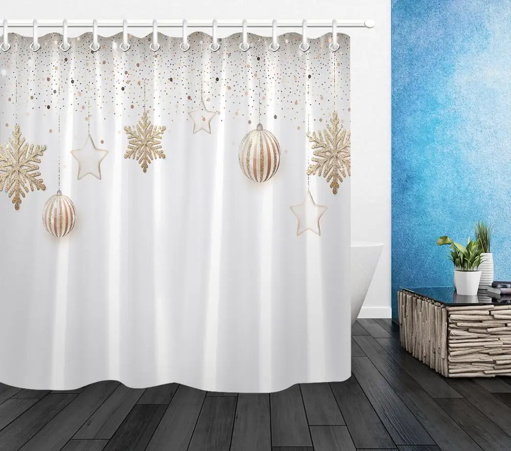 Рождественские шары звезда снежинка полиэстер ткань занавеска для душа водонепроницаемый ванной экраны экологически чистые белые занавески для ванной s
