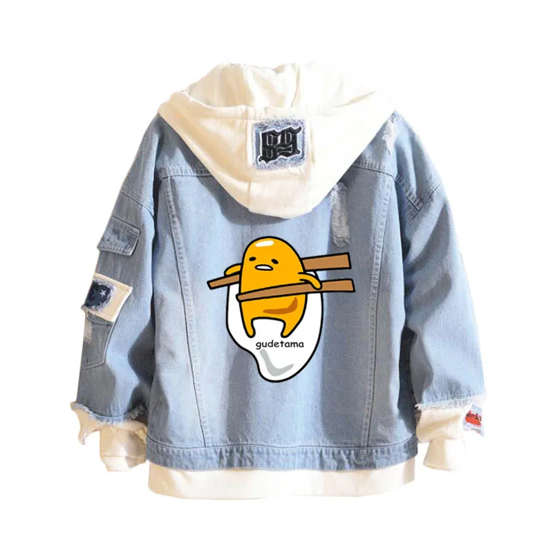 Аниме Gudetama повседневные толстовки унисекс ковбой поддельные два предмета Толстовка отверстие джинсовая женская куртка в стиле каваи пальто