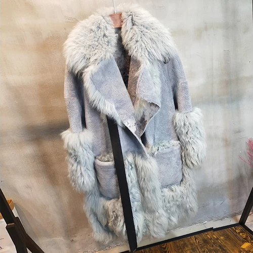 Light gray Зимнее пальто из натурального меха, Женская Корейская овечья овчина, куртка из натурального меха, меховая шерстяная Женская куртка из натуральной кожи 86007 KJ3493 - Цвет: Light gray