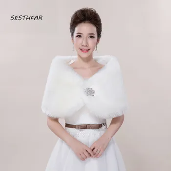 

Bridal Capes Winter Wedding Jacket New Women Bolero Faux Fur Stoles High Quality Short Long Fur Bolero Coat PJ04