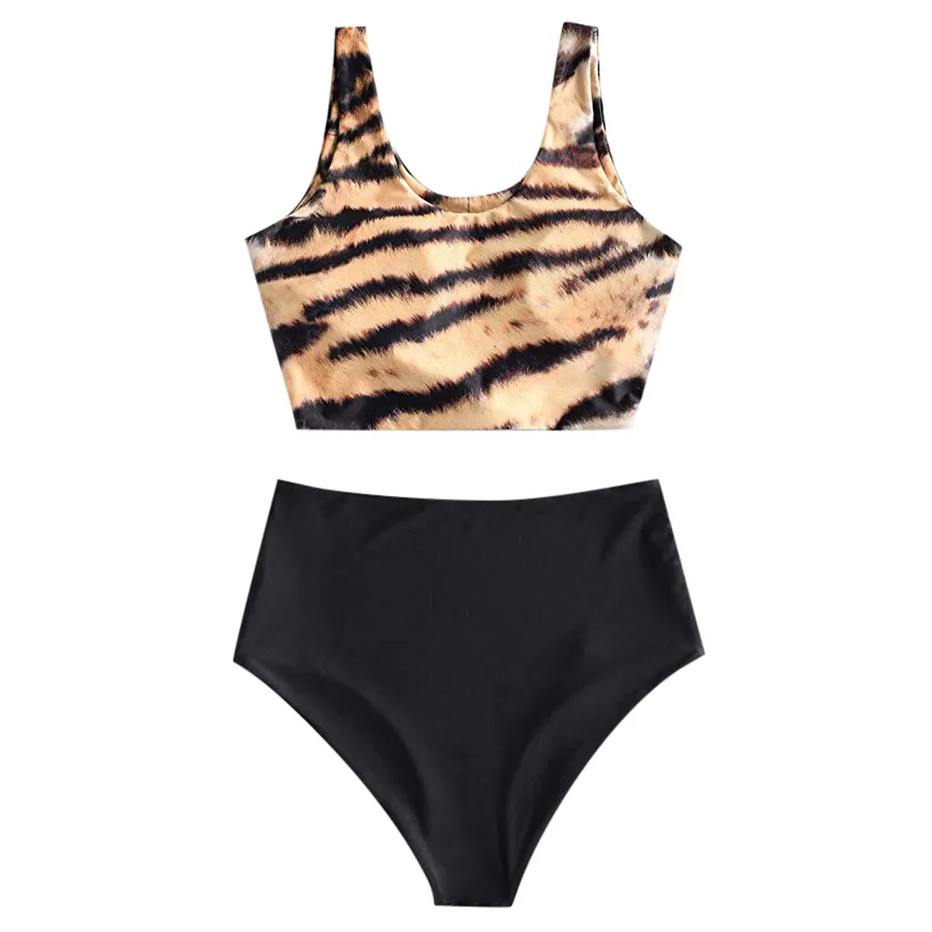 

Leopard Print Swimsuit Two Piece High Waist Bikini Set Beach Wear Push Up Bathing Suit For Women Tankini 2020 Mujer Biquinis