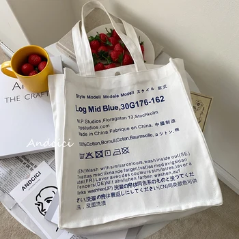 

Magazine Design Canvas Bag Female Letter Print Fashion Shoulder Bag Portable Large Capacity Shopping Bag Student Bags
