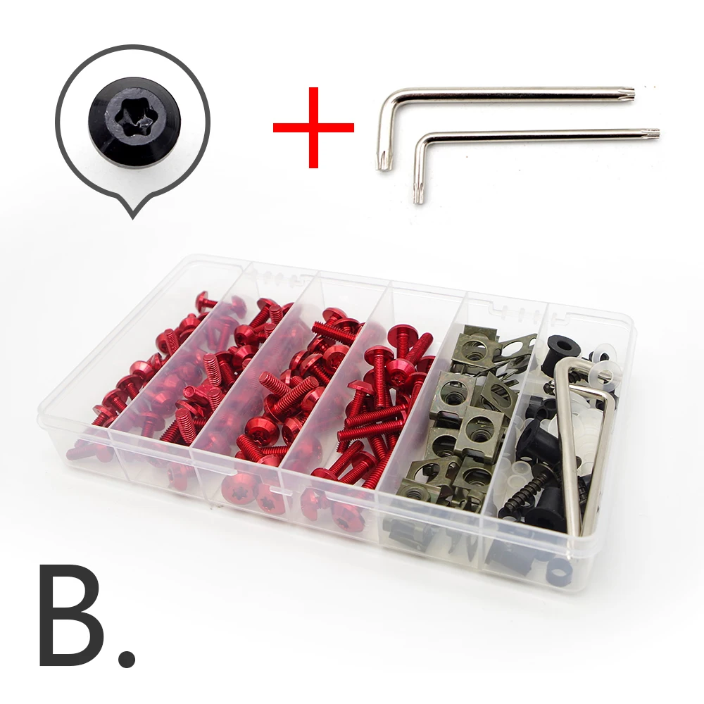 Винты для мотоцикла набор коробка с винтами гайки ремонтный инструмент для Aprilia Leonardo bmw r1150rt yamaha neos Suzuki SV 1000 yamaha mt09 tracer - Цвет: B Red