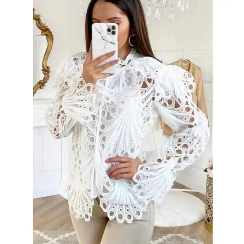 Богемный Вдохновленный 2020 Весенняя винтажная белая блузка женская с длинным