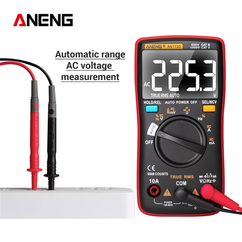 

ASCENDAS AN113D Digital Multimeter 6000 counts Temperature AC/DC Voltage Current Meter electrical meter transistor tester CS071