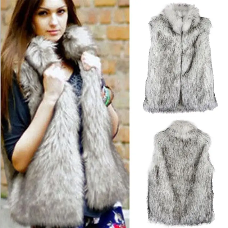 Ideal Womens Winter Coat Faux Fur Jacket Pluse Size Warm Open Stitch Outwear Female Girls Casual Sleevele