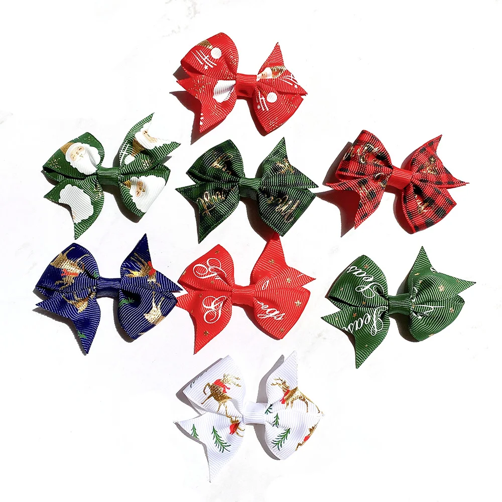 2.6 Inch Christmas Hair Bow With Clip Printed Hair Clip For Kids Girls Boutique Party Bows Grips Barrettes Hair Accessories