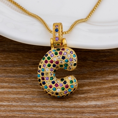 A-Z 26 Letters CZ Zirconia Pendant Necklace for Women Cute Rainbow Initials Name Necklace Fashion Party Wedding Jewelry