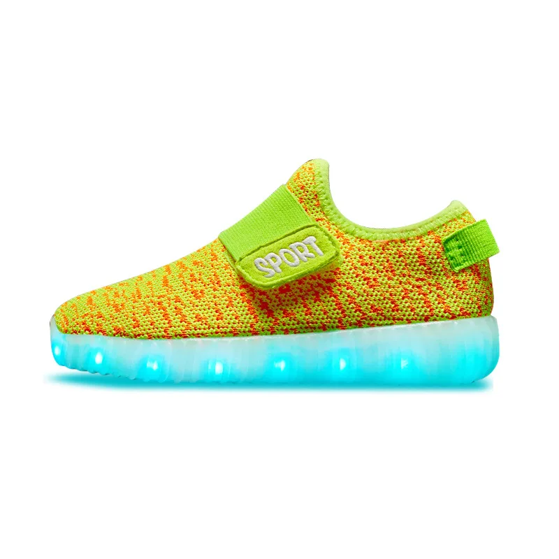 Children's Casual Sports Shoes Led Radiant Shoes Charging Flying Woven Shoes - Цвет: F