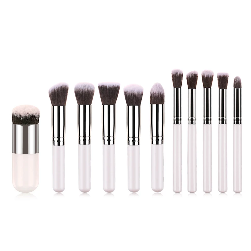 11 Pcs Silver/Golden White Makeup Brush Sets pen maquiagem Foundation Powder Eyeshadow Full-featured sets of makeup tools Kit - Handle Color: B