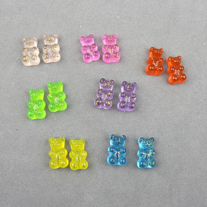 40Pcs Glitter Bear Flatback Planar Resin Color Ornaments DIY Crafts Supplies Phone Shell Patch Art Material Hair Accessories Toy