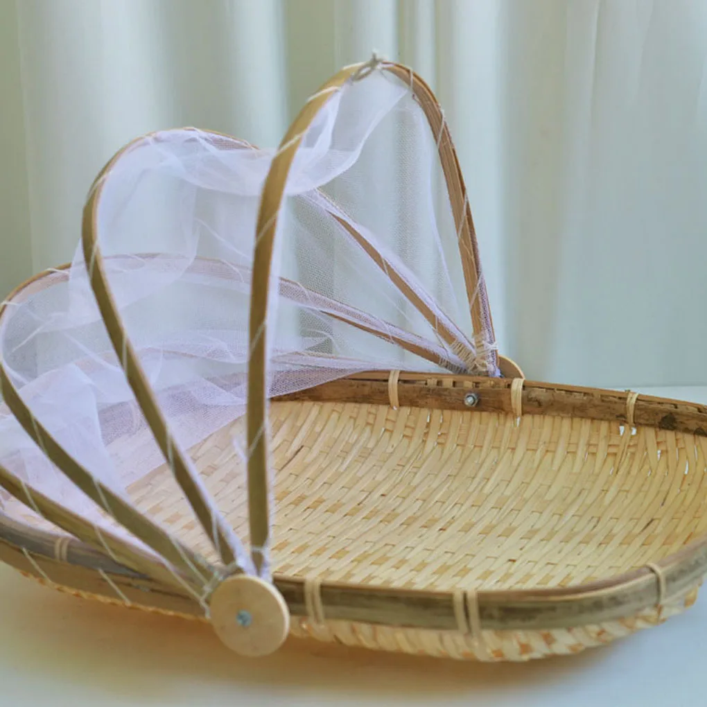 Anti-insect Dustproof Basket Fruit Vegetable Tray Mesh Drying Dustpan Handmade Bamboo Food Storage Basket