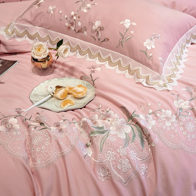 Классический Комплект постельного белья queen king size синий Цветочная вышивка комплект постельного белья 4 шт./компл. Египетский хлопок пододеяльник набор постельного белья кровать
