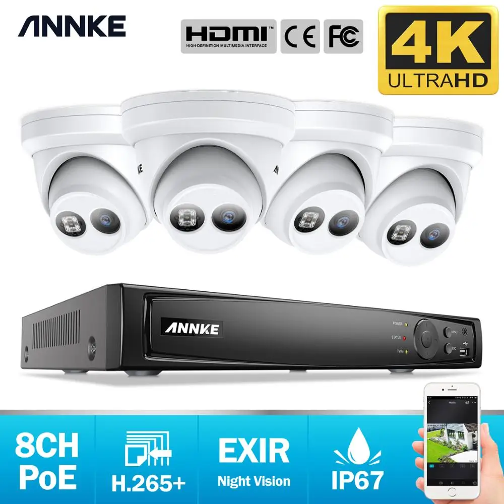 Сетевая Видеосистема ANNKE 8 каналов 4K Ultra HD POE Мп H.265 + сетевой видеорегистратор с 4