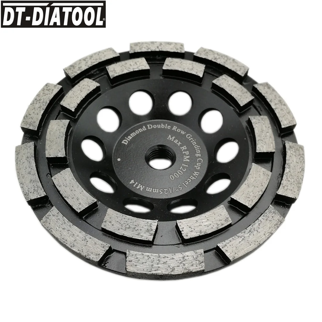 DT-DIATOOL 1pc Dia 125mm/5inch M14 Thread Premium Diamond Double Row Cup Grinding Wheel For Concrete Hard Stone Granite Marble