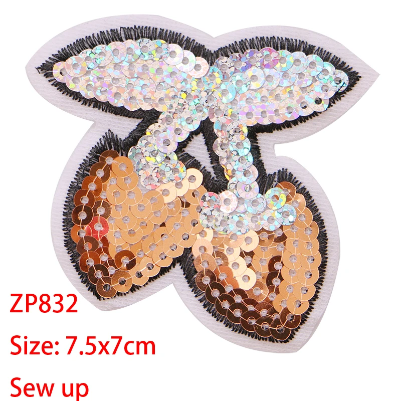 ZP832 2 шт. милые фрукты мультфильм блёстки значок железные нашивки для одежды DIY полосатая одежда Лоскутные наклейки пользовательские значки - Цвет: ZP832
