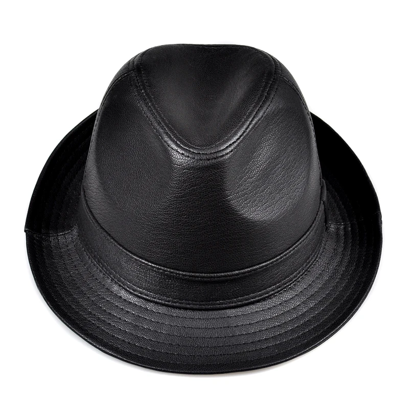HL184 весенние мужские фетровые шляпы из натуральной кожи Стиль Натуральная Овечья коровья кожа котелок/дерби шапки - Цвет: Cow black