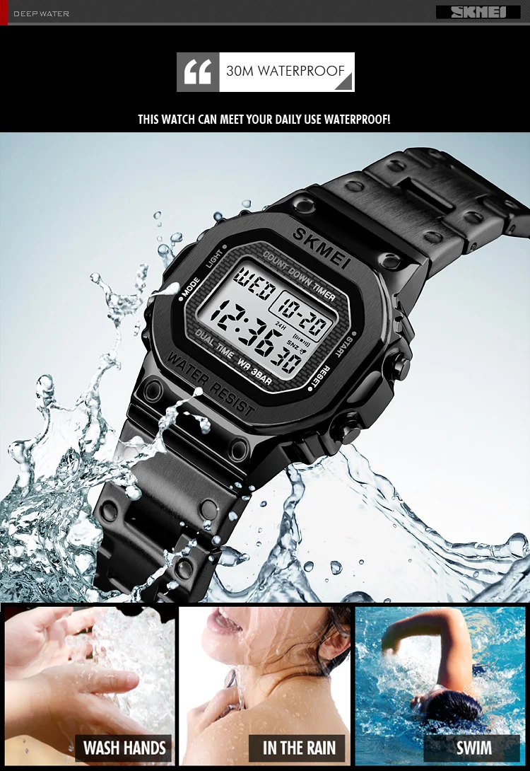 SKMEI 1433 Women Retro Fashion Digital Watch 30M Waterproof Watch Stainless Steel Strap
