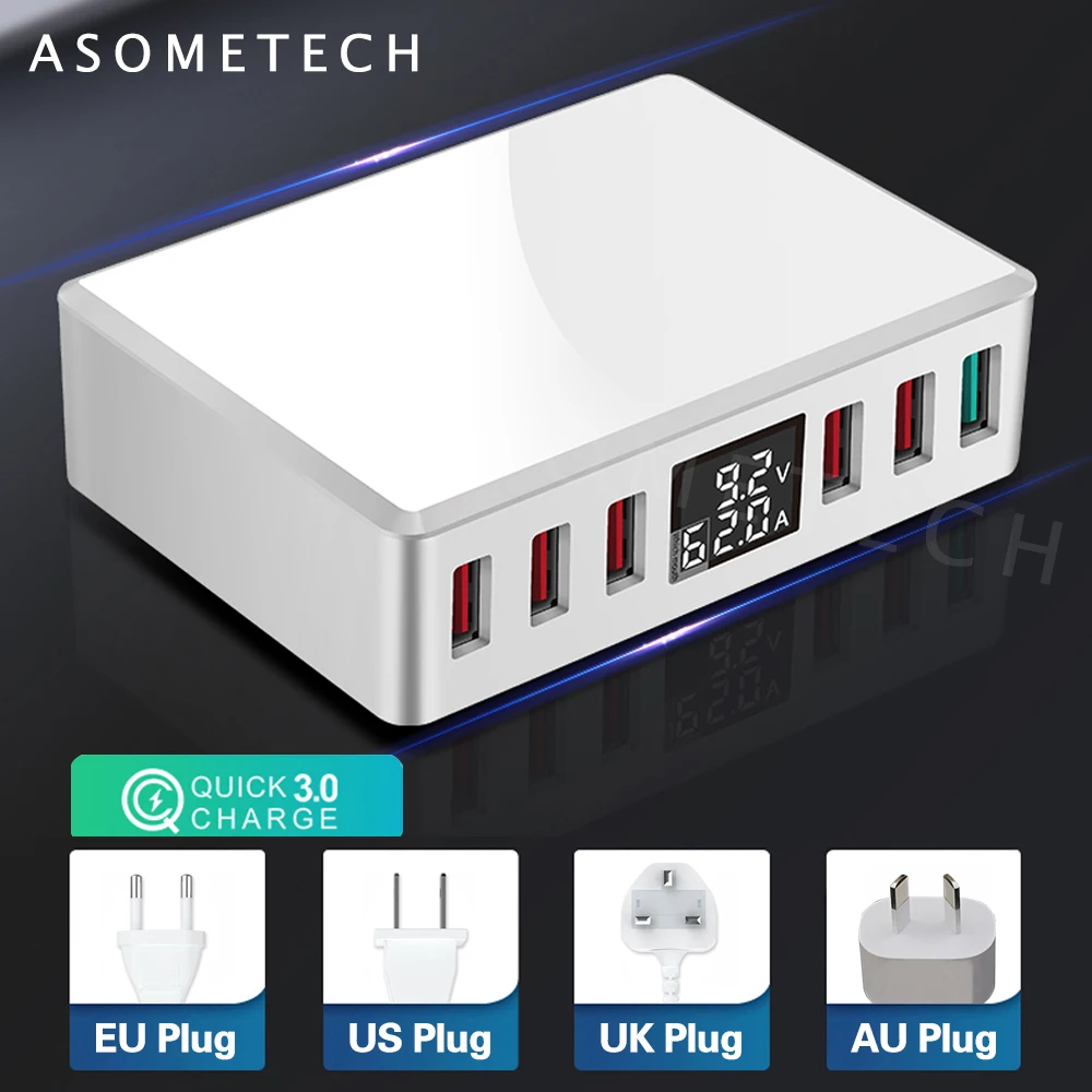 Зарядное устройство для iPhone samsung S10 xiaomi huawei 6 портов Quick Charge 3 0 USB цифровой