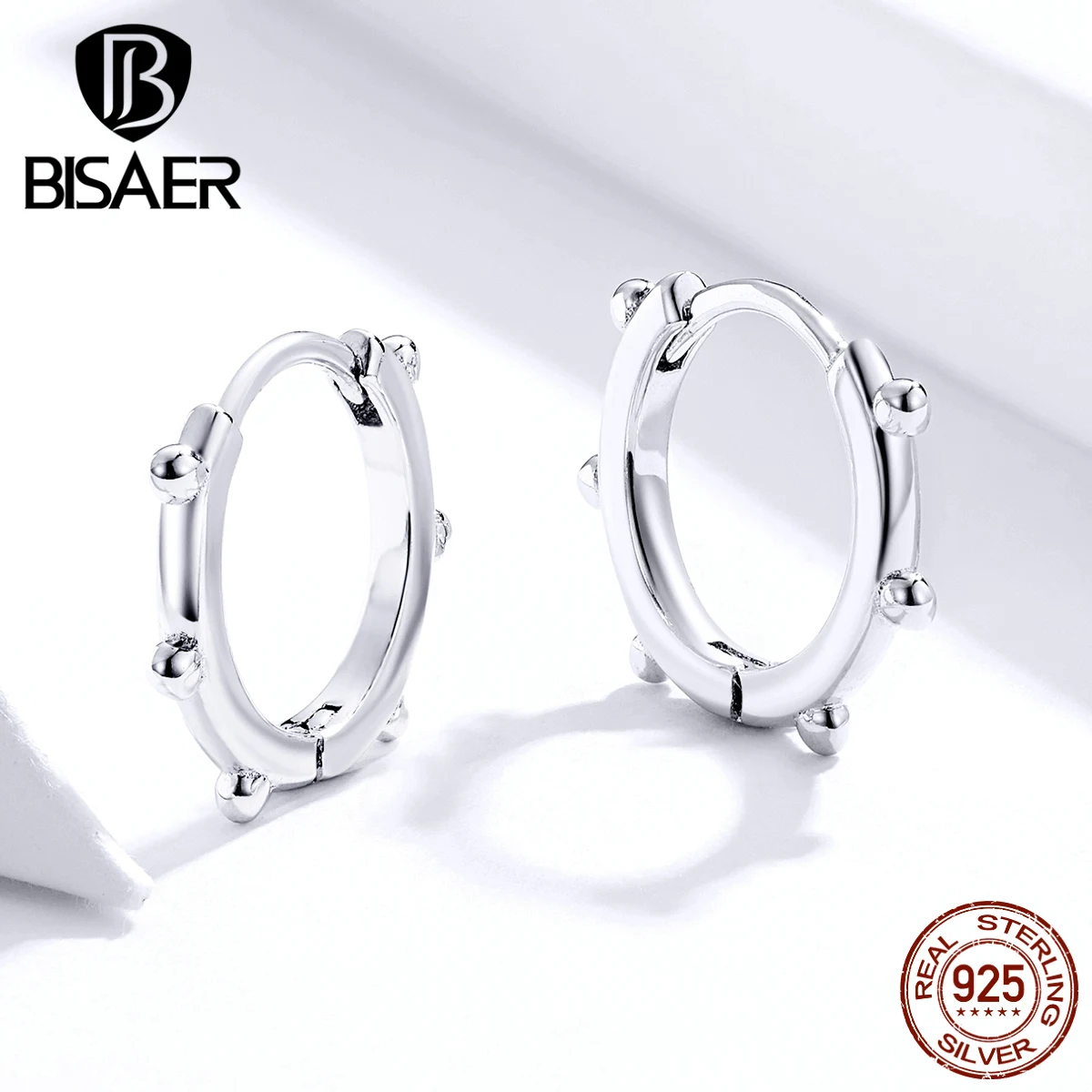 Геометрические серьги BISAER 925 пробы серебряные Простые круглые женские серьги-гвоздики стильные серьги в стиле панк ювелирные изделия ECE804