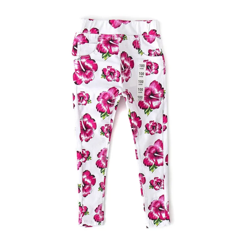 

Spring and summer new girls trousers cotton flower slim pencil pants soft elastic children pants