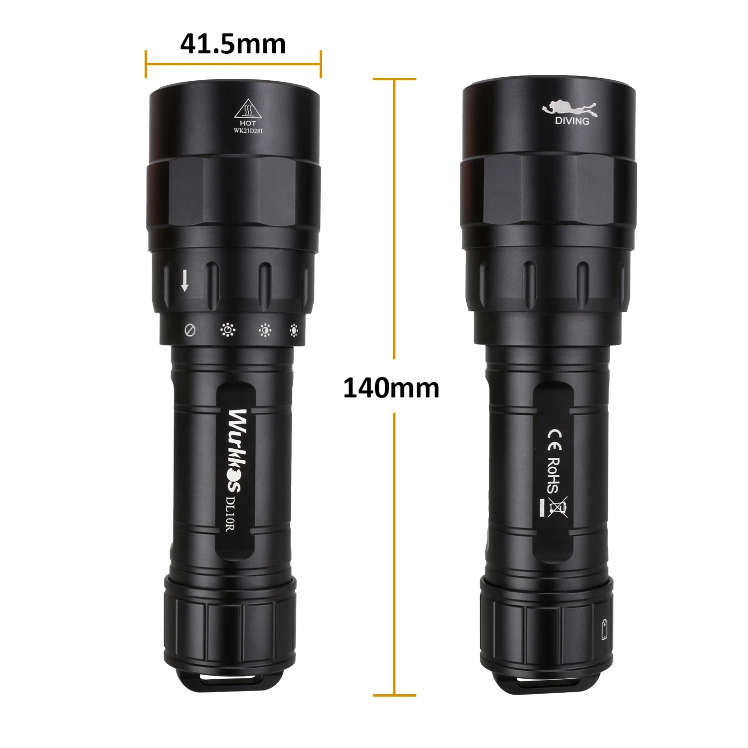 LED Flashlight Wurkkos DL10R Scuba Diving Torch XHP70.2 LED Flashlights 4500lm 21700 USB-C Rechargeable Rotary Switch Magnetic Control