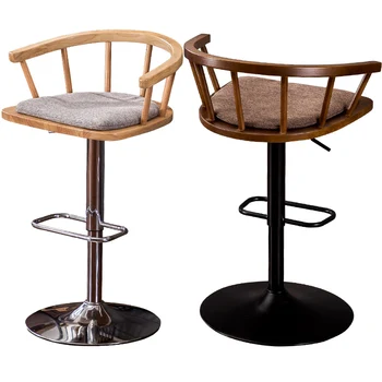 

Bar bar chair with backrest solid wood personality Nordic hotel reception chair creative cafe high stool