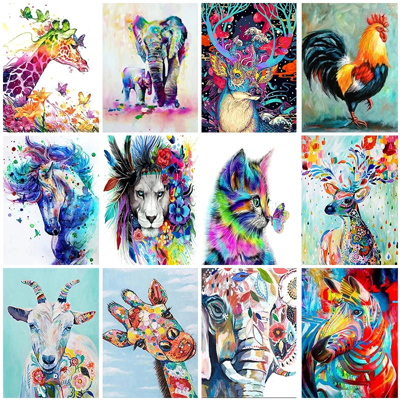 

GATYZTORY DIY Diamond Painting Full Square Colorful Animals Cross Stitch Mosaic Embroidery Home Wall Decor Unique Gift