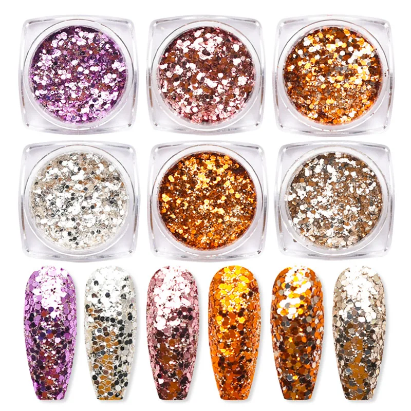 6Bottle/Set Rose Gold Gradient Color Nail Glitter Powder Sequins Mix Flakes For DIY Art Decorations Manicure SF3112 | Красота и