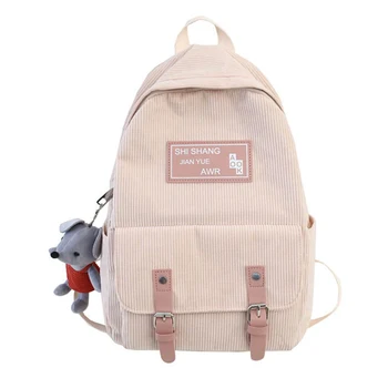

Harajuku Ulzzang Women Corduroy Backpacks Belt Designer School Bags for Teenage Girl Bookbag female Travel Backpack mochila