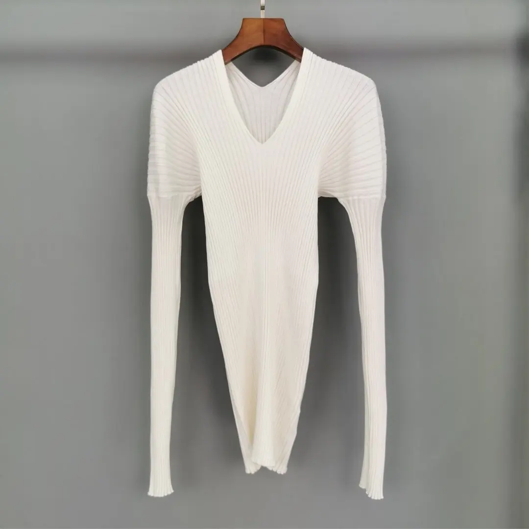 Женский модный сексуальный Повседневный вязаный Топ с длинным рукавом и v-образным вырезом 1227