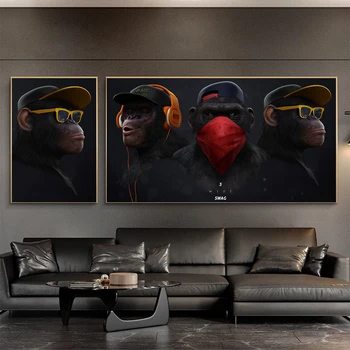 

WANGART Large Animal Picture Canvas Printed Painting Modern Funny Mask Monkey Modern Art pPrint Wall Art Poster for Living Room