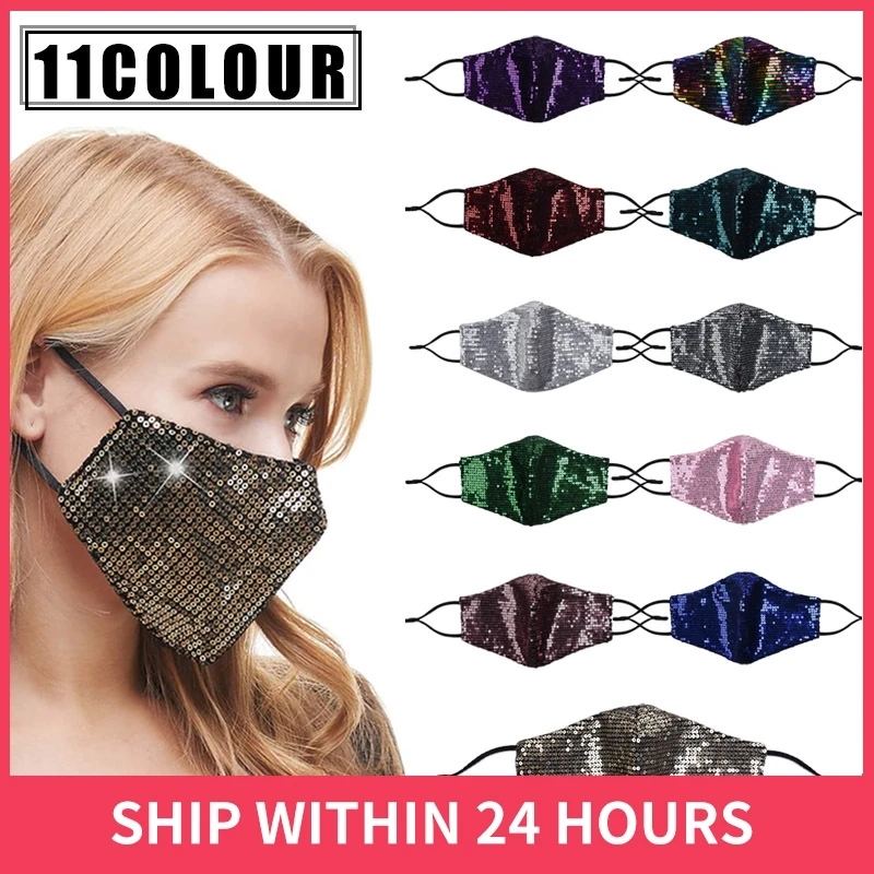 

1Pcs 2020 New Sequin Decoration Adult Face Cover Reusable Dust-Proof Isolation Protect Prevent Spitting Mouth Cover Holder