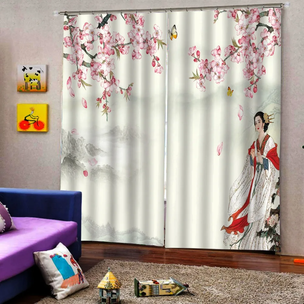 de estar quarto janelas pintura chinesa cortinas decorativas