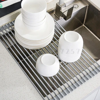 

Folding sink drain frame stainless steel kitchen storage basket water tank above dishwasher pool silica gel pool storage rack