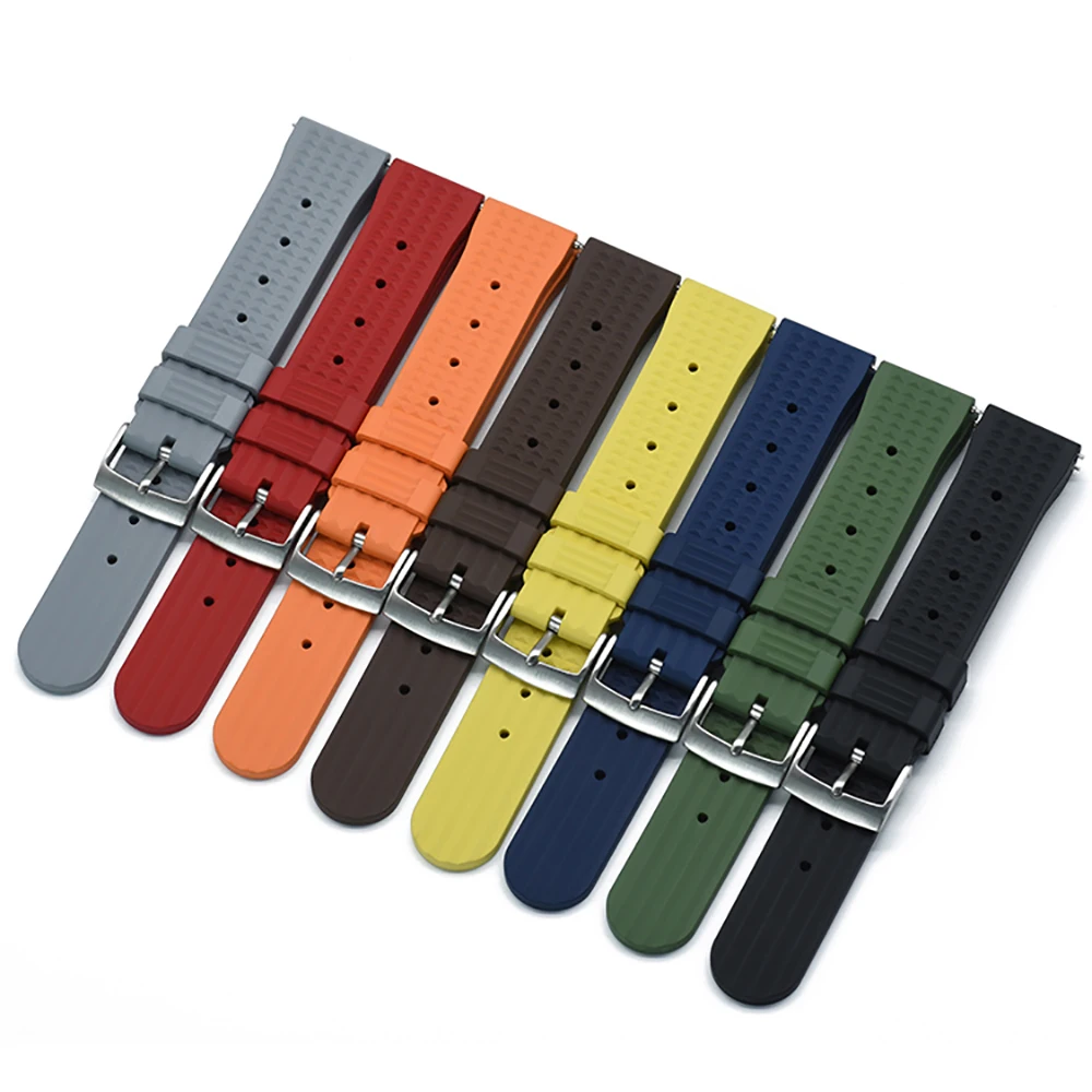 Premium fluoro borracha pulseira waffle pulseira relógio 20 mm para seiko 22mm mergulho à prova dwaterproof água acessórios de pulso substituição