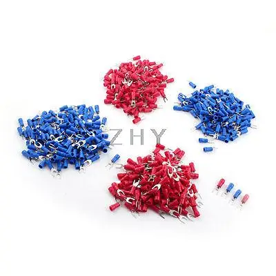 

600Pcs SV1.25-3 SVS1.25-4 4mm Dia Pre Insulated Fork Terminal Red Blue AWG22-16
